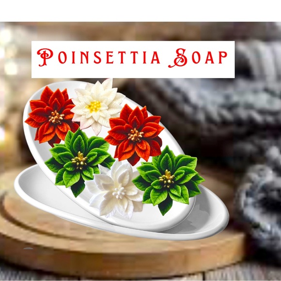Set 6, Christmas Poinsettia Flower, Artisian Holiday, Baby Shower, Bathroom - Picture 2 of 13
